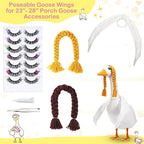 Aliceset 6 pcs Porch Goose Wings with Wigs Eyelash Cute Goosey Braid Wigs PoseAble Wings Reusable 3D Salon Eyelashes with Color for 23/17'' Outdoor Patio Yard Lawn Art Decoration