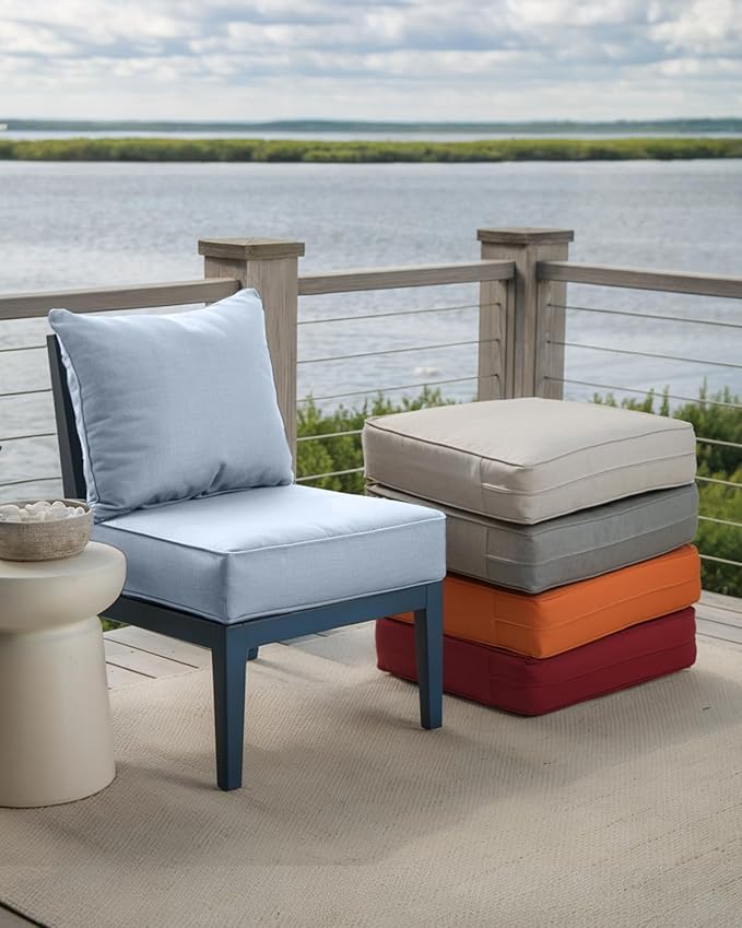 Luxury 24x24x6 Inch Outdoor Cushions for 5 Peice Patio Furniture Set - Set of 5 Water-Resistant Pillow for Dining Rocking Swivel Chairs Loveseat Couch Sectional Sofa - Baby Blue