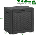 Outdoor Storage Box, 31 Gallon Deck Box, Large Resin Storage Cabinet for Gardening Tools, Patio Pillow, Lockable, Waterproof and UV Resistant