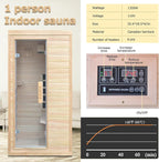 1 Person Infrared Sauna, Hemlock Wooden Indoor Far Infrared Side-Opening Sauna Room,Home Dry Sauna with 6 Infrared Heating Panels Tempered Glass Door,Bluetooth Speakers 7 Chromotherapy Lights（1350W）