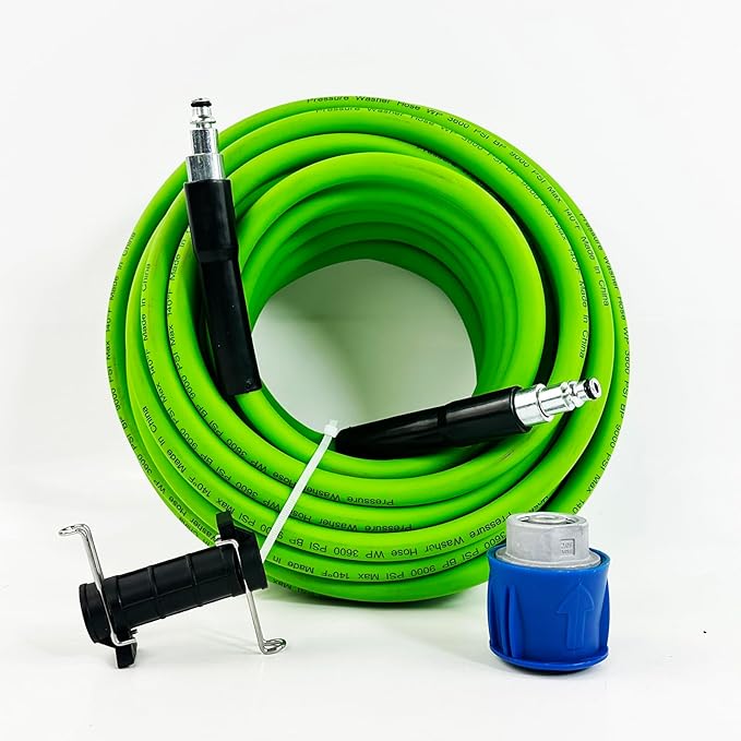 5800PSI/400Bar Ultra Flexible Pressure Washer Hose for Bosch Home Cleaning, 5M-30M High Pressure Extension Tube with Quick-Connect Adapter,(Red/Blue/Yellow/Green/Grey/Orange/Light Blue)(Green,50FT)