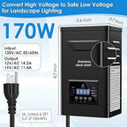 170W Low Voltage Landscape Transformer with Timer & Photocell for Landscape Lighting, 120V to 12V/15VAC, Stainless Steel, Weatherproof for Outdoor Landscape Lights,Yard Lights,Garden Lights
