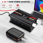 500 Watt Inverter with LCD Display 12V DC to 110V/120V AC 1000 Watt(Peak) Car Power Inverter with 2 AC Outlets 20W PD USB-C and 18W QC USB-A Power Converter for Car, Laptops, Road Trip