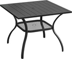 VICLLAX 37.8" Square Outdoor Patio Table, All Weather Metal Outdoor Dining Table for Lawn Garden, Black Tabletop