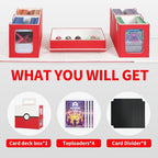 AFIING Commander Deck Box for MTG/EDH, Fits 400+ Double-Sleeved Cards, with Display Window, 4 Removable Deck Cases, Dividers, Dice Tray & Handle, Card Holders for TCG (White Red)