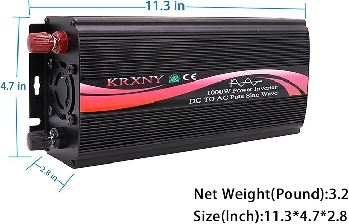 1000W Off Grid Pure Sine Wave Power Inverter 24V DC to 110V 120V AC 60HZ with LED Display US Socket