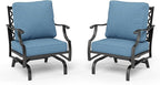 HERA'S HOUSE Outdoor Chairs Set of 2, 2 x Patio Chair with Navy Blue Cushions, All Weather Outdoor Furniture for Lawn Garden Backyard Deck(Rocking Chairs)