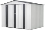 6x8 FT Outdoor Storage Shed, Metal Garden Shed with Lockable Hinged Doors, Outside Tool Shed with Sloped Roof & 4 Air Vents, Waterproof Storage Building for Backyard, Patio, Lawn, White