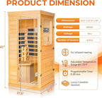 Far Infrared Sauna - 1 Person Infrared Sauna Red Light Therapy for Home, 850W 110V Canadian Hemlock Wood Saunas with Control Panel/Tempered Glass Door/Speakers, Mini Sauna Dry Room (Wood)