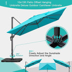 Sunnyglade 10x13Ft Cantilever Patio Umbrella Rectangular Deluxe Offset Umbrella 360°Rotation & Integrated Tilting System Patio Hanging Umbrella for Market Garden Deck Pool Backyard Patio(Blue)