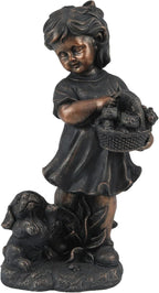 LuxenHome Garden Decor Statue,23" Fiber Stone Girl and Puppy Outdoor Statue, Bronze Garden Sculpture, Outdoor Art for Patio Courtyard Backyard Decor, House Warming Gifts