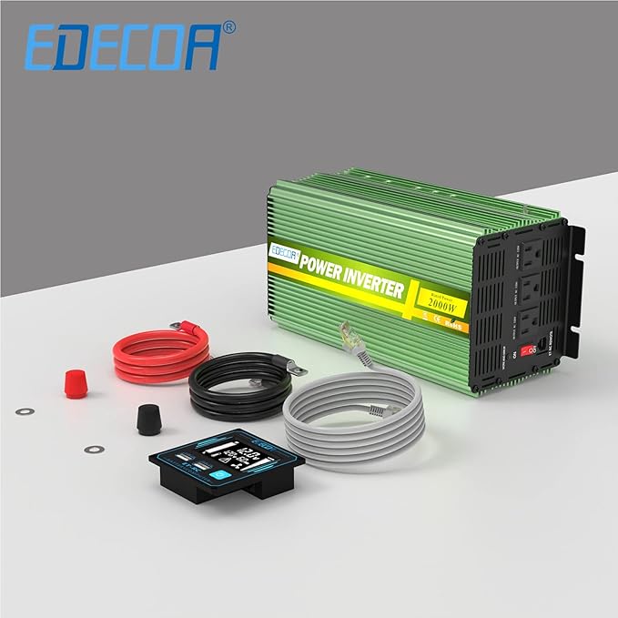 EDECOA 2000W Power Inverter 12V DC to 110V 120V AC 2000 Watts with Remote Control LCD Display USB 3 Outlets for Cars, Trucks, RVs, Rural Cabins