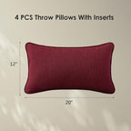 Sunbrella Decorative Outdoor Water Repellent Throw Pillows with Inserts, Set of 4, 20" x12" Pillows for Patio, Backyard, Bed, Couch, and Patio Furniture, Spectrum Ruby