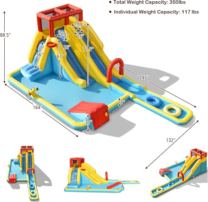 BOUNTECH Inflatable Water Slide, Dual Surfing Slides Kids Water Park Jump Bouncy Castle w/Swimming Rings, GFCI Blower, Large Splash Pool, Backyard Outdoor Blow up Water Slides Inflatables for Big Kids