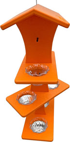 DutchCrafters Plastic Poly Double Platform Hanging Oriole Bird Feeder with Fruit Slice Holders & Nectar Cups, Jelly Bird Feeders for Outside - Amish Made in USA (Triple, Bright Orange)