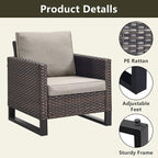 Rilyson Wicker Outdoor Patio Furniture Set - 5 Piece Patio Conversation Set with 2 Wicker Armrest Chairs,2 Rattan Ottoman and 1 Metal Side Table for Outside Porch Deck Backyard Garden(Brown/Grey)