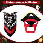 Halloween Pirate Lawn Porch Goose Outfit 23"/ 17'' Pirate Style with Bandana and Hat Costume Cement Goose Statue Clothes for Outdoor Patio Yard Art Decoration Cosplay