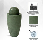XBrand 25.98" H Round Stone Indoor/Outdoor Modern Stone Textured Sphere Water Fountain w/LED Lights, Ball Fountain Decor, Green