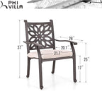PHI VILLA Cast Aluminum Outdoor Patio Dining Chairs, Extra Wide Armrest Stable Chairs with Seat Cushion, Casting Aluminum Back for All Weather, Set of 4