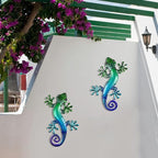 HONGLAND Metal Gecko Wall Art 15 Inch Lizard Outdoor Decor Lizards Garden Sculpture for Yard Fence 2 Pack