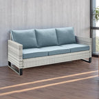 Rilyson Wicker Outdoor Couch Patio Sofa - 3 Seater Rattan Outdoor Patio Couch with Waterproof Wicker,Comfortable Cushions and Sturdy Metal Frame for Outside Porch Deck Backyard(Light Grey/Sky Blue)