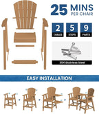 Ciokea Tall Adirondack Chairs Set of 2, HDPE Outdoor High Back Adirondack Chair with Double Connecting Tray, Weather Resistant Balcony Chairs for Deck, Lawn, Pool, Backyard, Teak