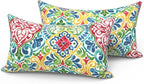 LVTXIII Set of 2 Outdoor Lumbar Pillows for Patio Furniture with White Piping, 12"x20" Fade Resistant Patio Lumbar Pillows with Inserts for Home Coach Sofa Use, Damask Red
