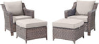 Outdoor Wicker Chair Patio Chairs-Rattan Wicker Chairs with Ottomans Patio Conversation Sets for Porch Garden Balcony Backyard Poolside-Brown/Beige