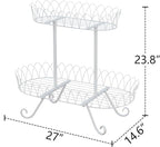 White Oval Plant Stand for Plants, French Provincial Side Table with Floral Accents, Low Indoor Greenery Display Shelf Garden Decor