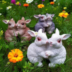 Garden Statues Bunny Decor Resin Dance Rabbit Figurine Cute Fairy Garden Decor Outdoor Statues for Patio Yard Porch Balcony Gifts for Women Mom Grandma White