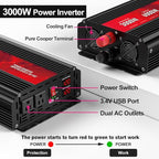 3000W Power Inverter,12V DC to AC 110V120V Peak Power 6000W with 2AC Outlets and 2.4USB Port,LCD Display Car Inverter for Outdoor Activities,Emergency