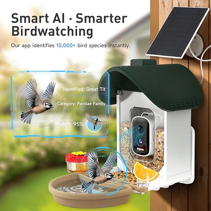 ChirpingPal™ Bird Feeder with Camera (Sage Green & White)