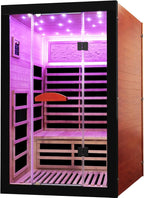Infrared Sauna 2000W Wooden Saunas Home Spa Room Wood Low-EMF Indoor Saunas with with 7 Color Starry Sky Ceiling Light for Two Person 74.8 * 47.2 * 41.3Inch