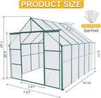 Favfurish 8×10 FT Greenhouses for Outdoors,Polycarbonate Greenhouse, Aluminum Heavy Duty Walk-in Garden Plants Green Houses, Raised Base and Double Sliding Door for Outside Backyard, Green