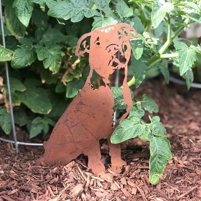 Corten Steel American Pit Bull Terrier Dog Silhouette Yard Stake (Large)
