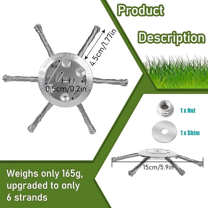 6 Inch Steel Wire Rotary Heavy Duty Weed Brush Cutter Wheel Grass String Trimmer Blades Head Universal Metal Wire Weed Eater Trimming Head Replacement Weed Wacker Weedeater Attachments (3 heads - 6in)