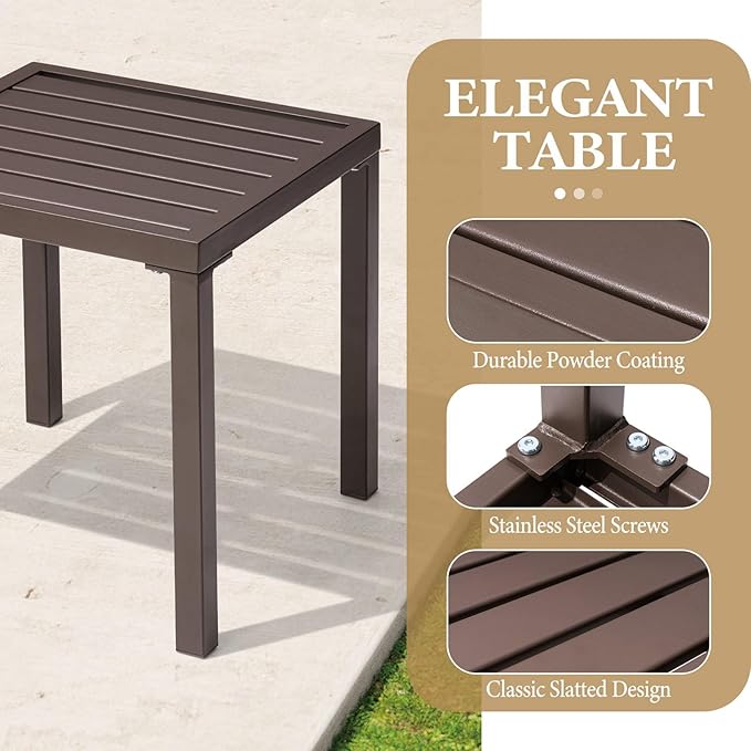 Crestlive Products Outdoor Side Table 1PC - Small Metal Square End Table - Easy to Assemble, Weather Resistant Ideal for Garden, Patio, Poolside, Beach, Balcony, Porch