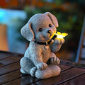 Solar Dog Outdoor Statues Garden Decor with Butterfly LED Lights Dog Statues for Patio Balcony Yard Lawn Ornament, Birthday Gardening Gifts for Mom Grandma Women