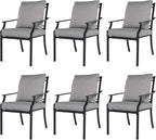 Grand patio Dining Chairs Set of 6，Outdoor Fixed Patio Dining Chairs Set of 6，Fixed Dining Chair，Outdoor Dining Chairs with Grey Cushions, Patio Chairs for Outside, Garden Lawn Porch, Backyard