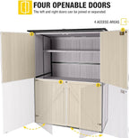 Aivituvin Outdoor Storage Shed Upgraded with Strong Metal Frame Garden Tool Shed Storage House Cabinet with Adjustable Shelfs and Wooden Floor 4.6 x 2.42FT (Off-White)