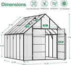Outdoor Polycarbonate Greenhouse 12x10x10 FT Aluminum Frame Transparent Panels Heavy Duty Green House Kit with Windows Vents Door for Backyard Garden, Large Outsides Walk in Plant Greenhouses,Black