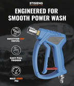 Short Pressure Washer Gun with 360° Swivel, High Pressure Stubby Power Washer Gun Kit with 5 Nozzle Tips, M22-14mm & 15mm Adapters, 3/8" QC for Car Wash Detailing & Cleaning (Blue)