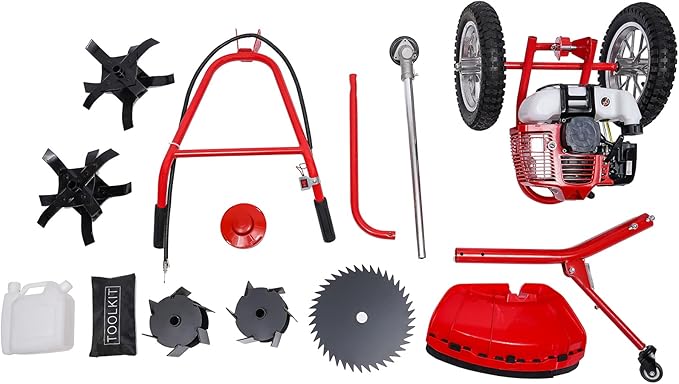 2-Stroke Gas-Powered Grass Cutter, 49CC Heavy-Duty Weeder, 7000 RPM Hand Push Tiller Mower Loosener for Yard Garden Landscaping Weeding Tilling