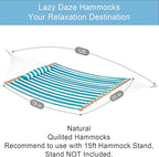Lazy Daze Hammocks 12FT Quilted Fabric Double Hammock with Spreader Bars and Detachable Pillow, 2 Person Hammock for Outdoor Patio Backyard Poolside, 450 LBS Weight Capacity, Sailor Stripe