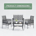 4-Piece Patio Furniture Set, Weather-Resistant Rattan Patio Conversation Set with Two-Tier Coffee Table, Upholstered Openwork Wicker Furniture for Porch, Garden, Lawn, Gray