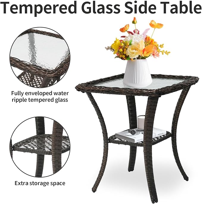 3 Pieces Patio Furniture Set, Outdoor Swivel Rocking Chair Set of 2 with Side Table - 360° Swivel, Thick Cushions, All-Weather Bistro Set for Deck, Porch, Pool (Grey, Brown Full-Weave Rattan)