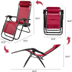 Elevon Zero Gravity Chair Set of 2 with Cup Holder & Removable Pillows, Adjustable Reclining Outdoor Patio Folding Chairs Portable Lounge Chair Furniture for Poolside, Lawn, Beach, Camping, Red