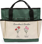 Personalized Garden Tools Set for Women: Custom Text Garden Tool Bag and Garden Shovel & Transplant Shovel & Hand Rake - Gardening Gifts for Mom Grandma Gardening Lover (2 Flowers)