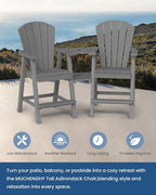 Ciokea Tall Adirondack Chairs Set of 4, HDPE Outdoor High Back Adirondack Chair with Double Connecting Tray, Weather Resistant Balcony Chairs for Deck, Lawn, Pool, Backyard, Gray