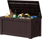 JUMMICO 120 Gallon Resin Deck Box, Large Outdoor Storage Box Waterproof & Lockable for Garden, Patio, Pools (Deep Brown)